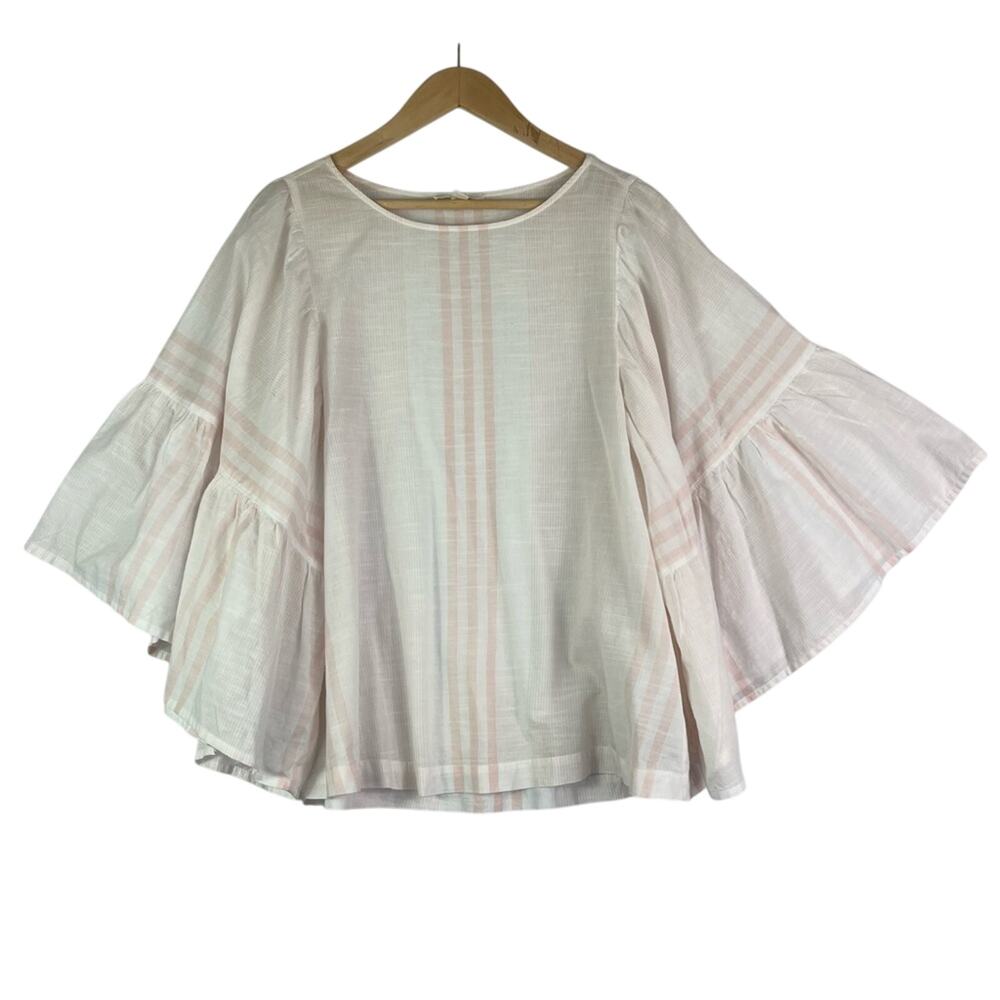 Beach Lunch Lounge Blouse Women Medium Ruffled Striped Bell Sleeve